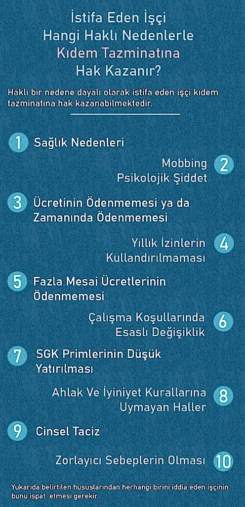 kıdem tazminatı almaya hak kazanacak şekilde istifa için haklı nedenler